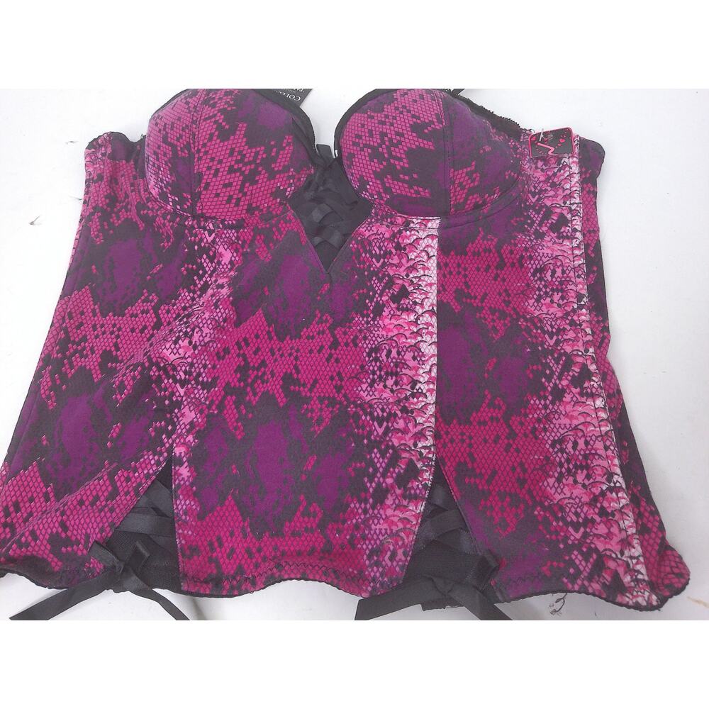 Vintage Scores New York Fuchsia & Black Lace Corset Top Bustier Size 36B - Picture 7 of 8